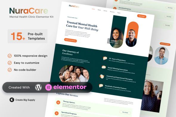 NuraCare - Mental Health Clinic Elementor Template Kit 1 NuraCare Mental Health Clinic Elementor Template Kit