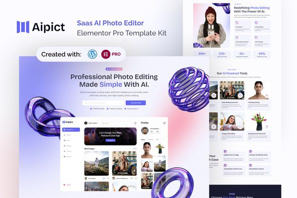Aipict – Saas AI Photo Editor Elementor Pro Template Kit